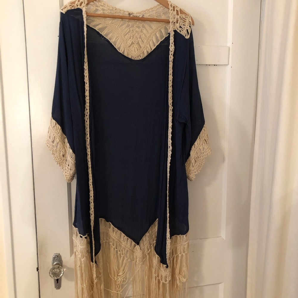 Boho kimono with macrame detail O/S